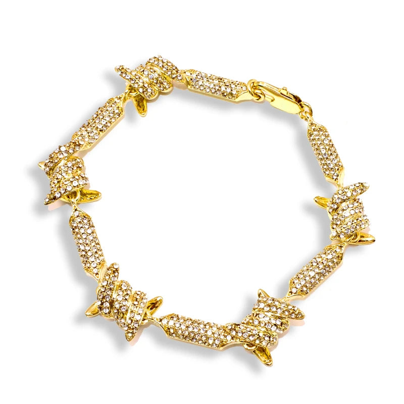 10mm 14K Rose Plated Iced Out Thistles and Thorns Link Chain Bracelet New Personality Rappr Cool  Hip Hop Cheap Jewelry