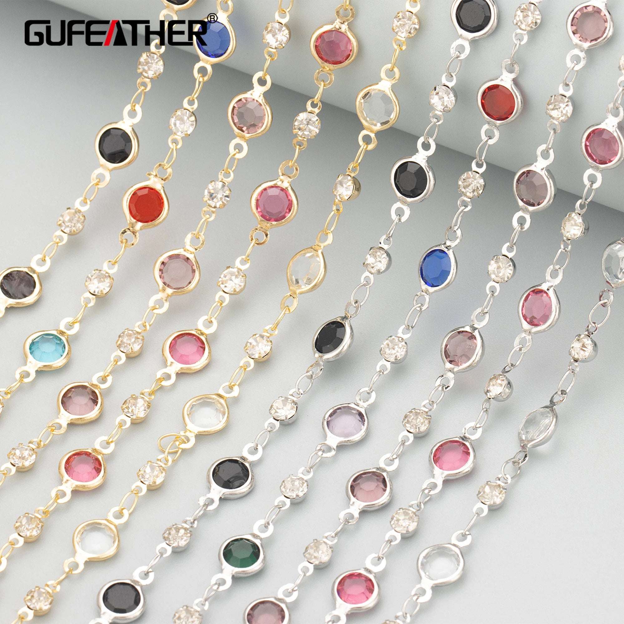 1m/lot C359 Chain 18k Gold Rhodium Plated Copper Zircon Nickel Free Handmade DIY Jewelry Making Charms for Bracelet Necklace