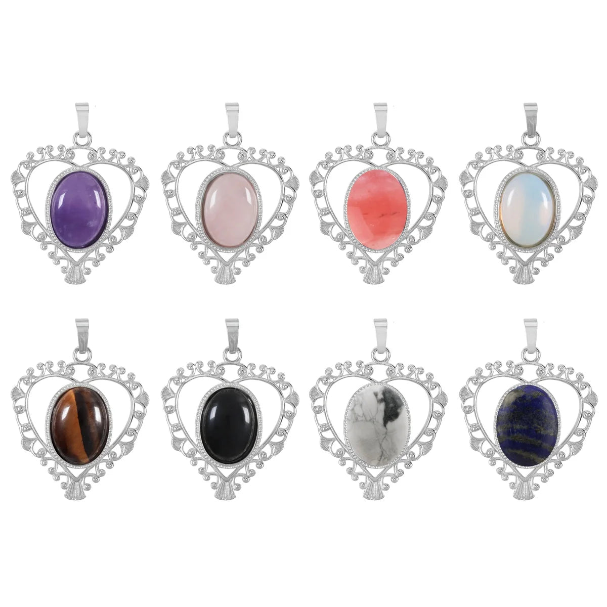 Factory Price Custom Design Silver Natural Gemstone Heart Cut Necklace for Women Men Charms Gift Classic Pendant Jewelry