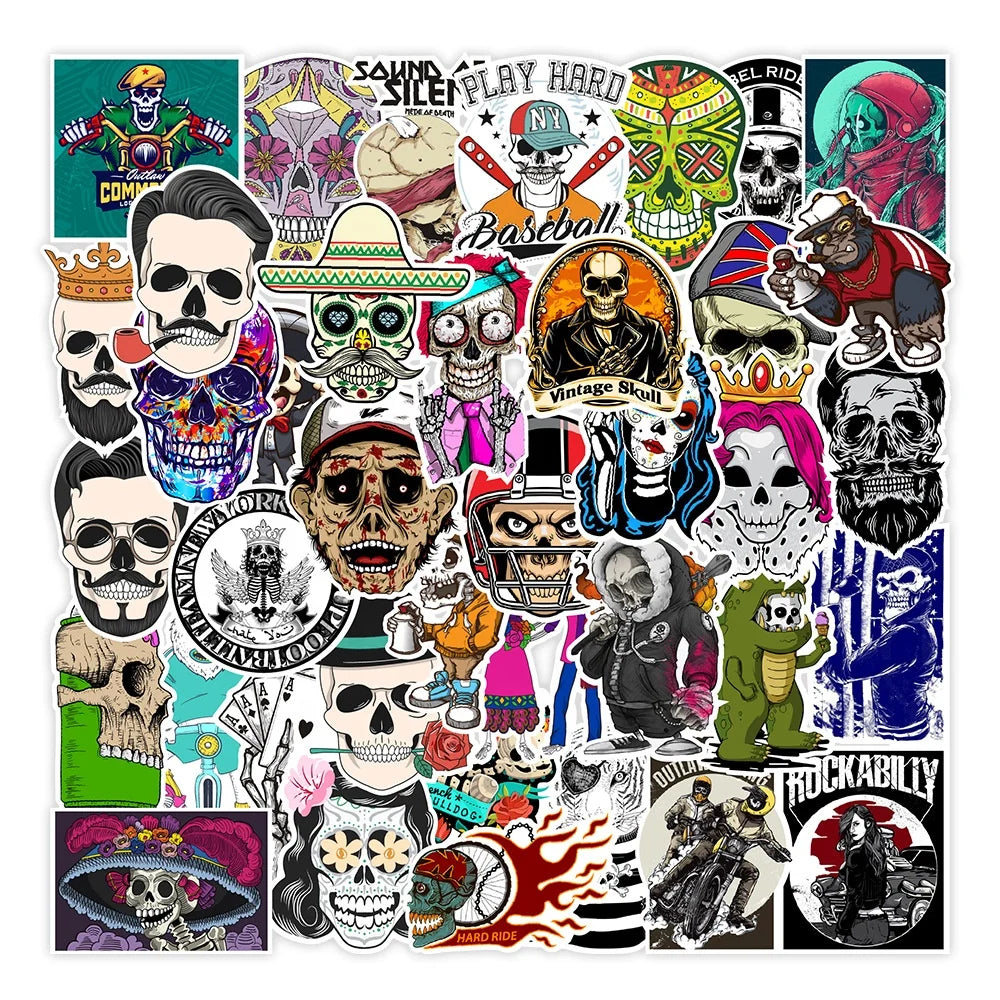 100Pcs Super Cool Skull Skeleton Street Art Graffiti Sticker for Boy Girl Diy Decorative Guitar Luggage Laptop Stickers