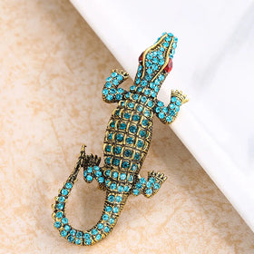 European and American New Fashion Crocodile Brooch with Water Drill Animal Alloy Chest Flower Clothing Accessory and Ornament
