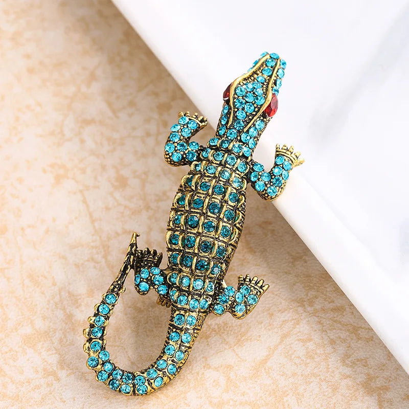 European and American New Fashion Crocodile Brooch with Water Drill Animal Alloy Chest Flower Clothing Accessory and Ornament