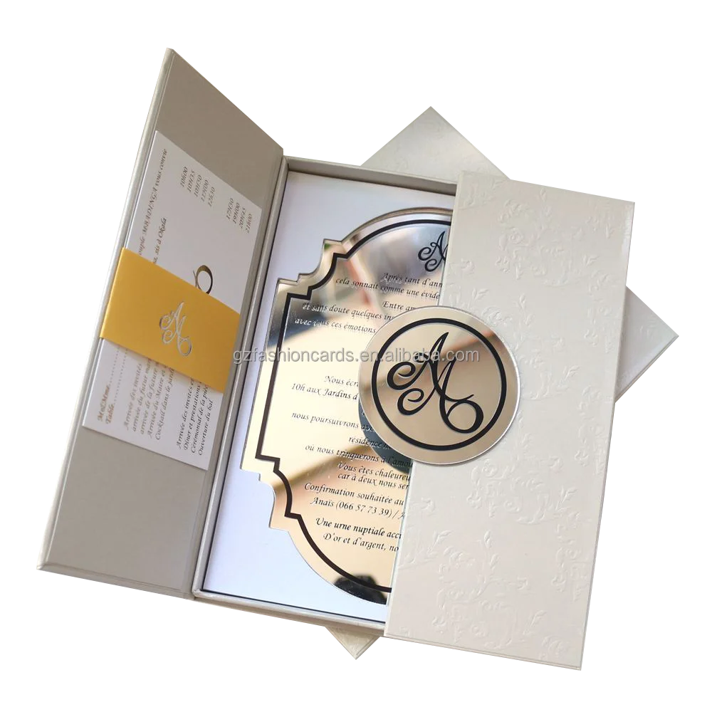 Gold Mirror Acrylic Hardcover Wedding Invitation Box and Customized Hard Cover Box Birthday Invitation Cards MegaBDM