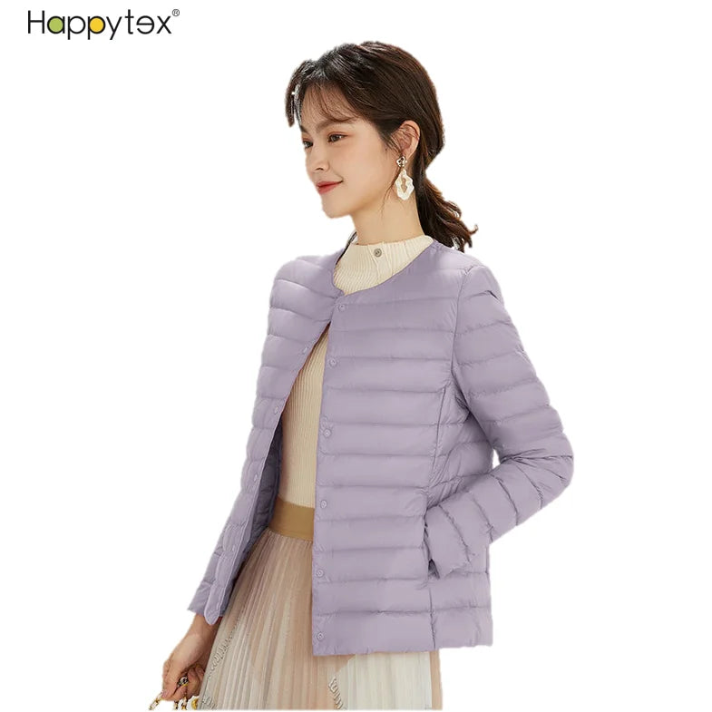 Fashion Winter Warm Waterproof Windproof Light Weight Soft Comfortable 90 White Duck Down Jacket Woman for Outerwear Indoor