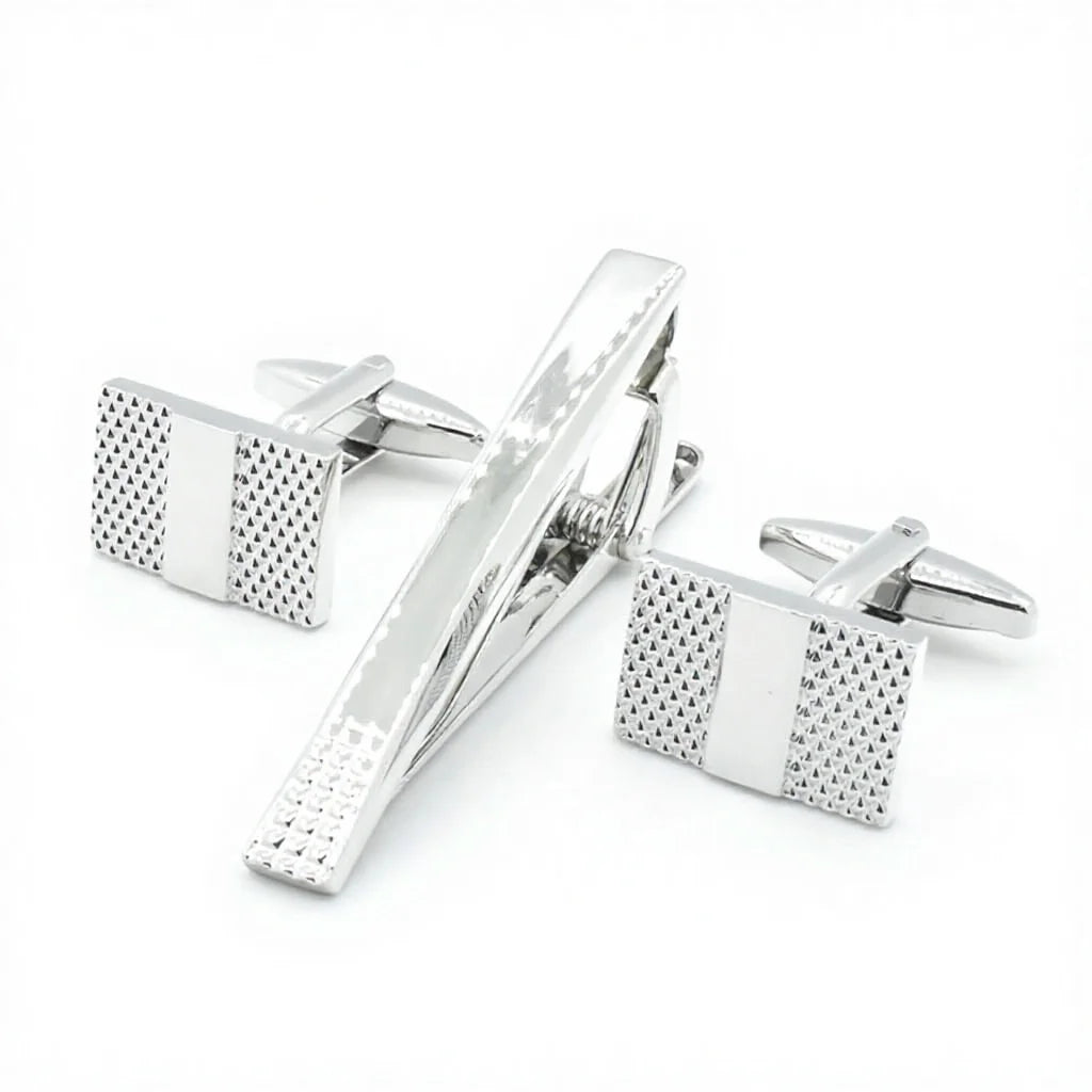 Wholesale Engraved Design Cufflinks Tie Clip Set Custom Mens Suit Shirt Fashion Accessory Wedding Tuxedo Trendy Jewelry Gift