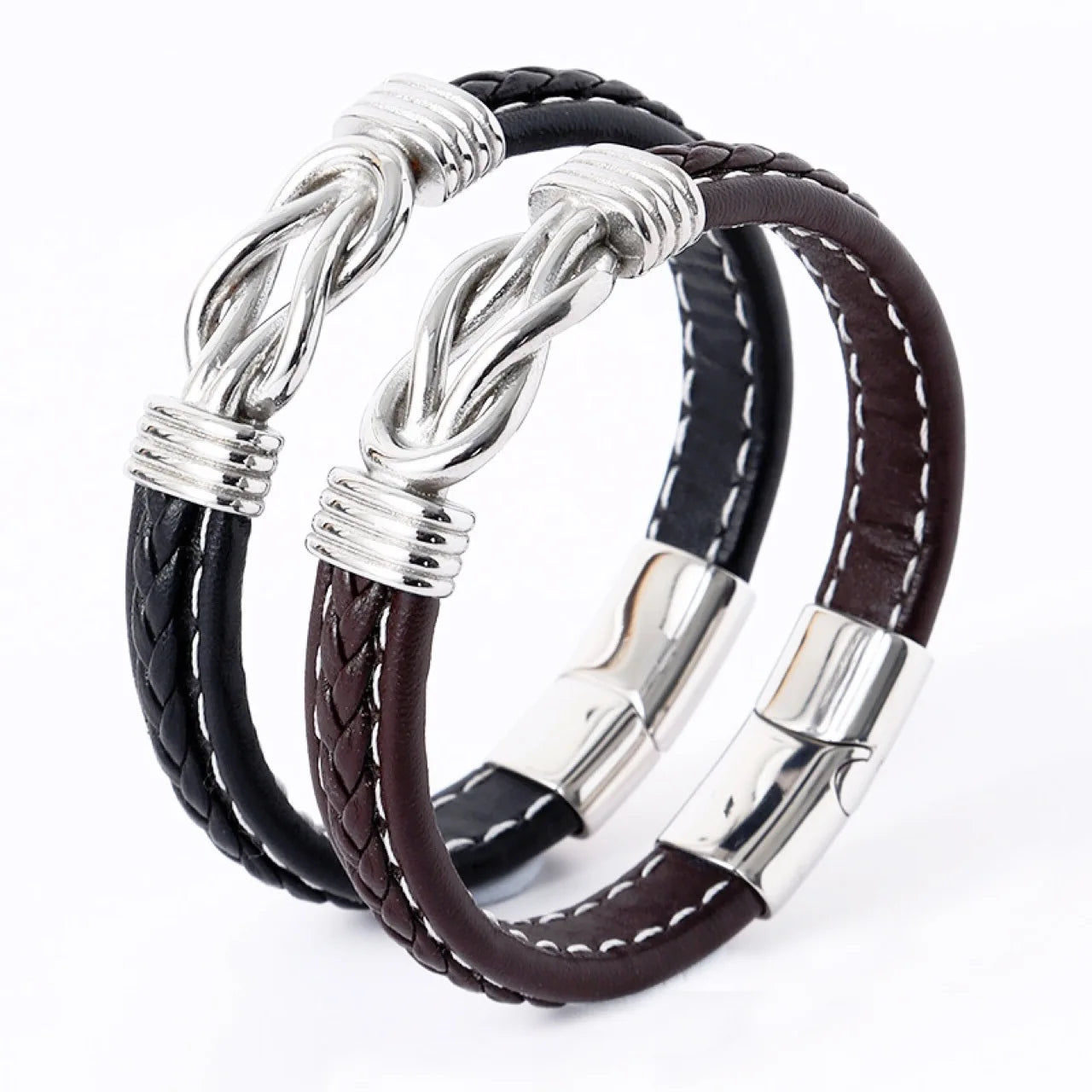 Trendy Man Punk Braided Two Colors Wrap Magnetic Bracelets