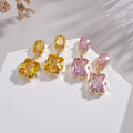 2023 New High Quality Fine Jewelry Earrings Yellow Pink Zircon Earrings Gold Drop Square Crystal Earrings for Women