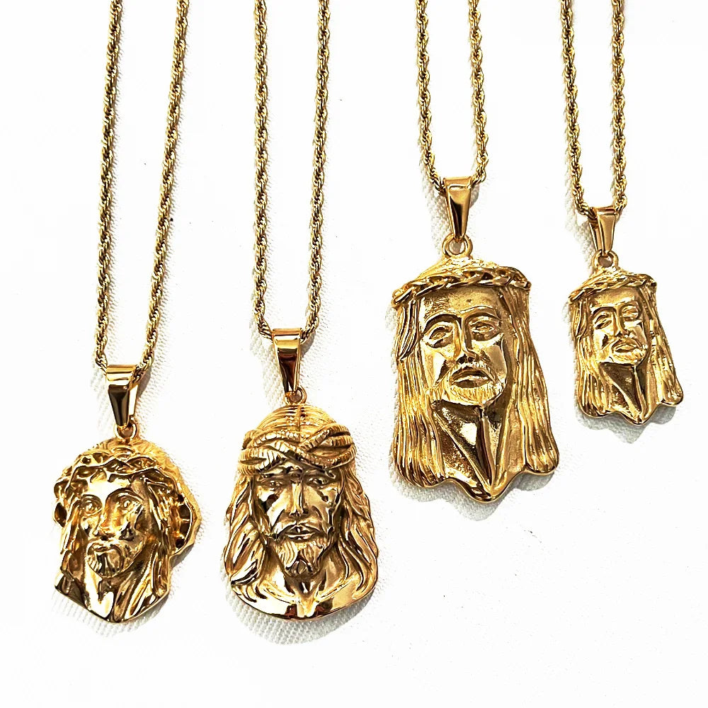 Religious Jesus Christ Face Pendant Necklace Stainless Steel 18k Pvd Gold Catholic Jesus Piece Pendant Christian Necklace