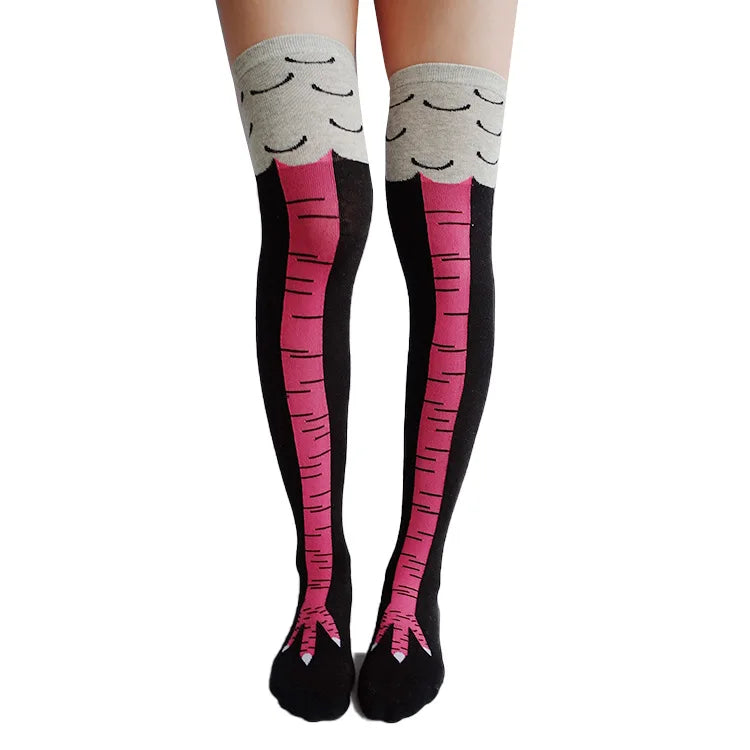Drop Shipping Winter Autumn Women 3D Chicken Print Funny Cartoon Thigh High Sock Fashion Cute Ladies Thin Toe Feet Socks