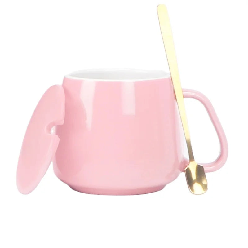 Wholesale Porcelain Mugs Ceramic Coffee Tea Milk Mug with Lid and Spoon for Custom logo
