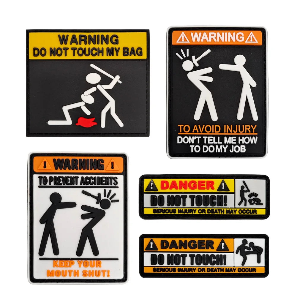 3D Appliqued Rubber PVC Logo Drip Label with Hooks Interesting Warning Personality Patches English Letter Clothing Decorations