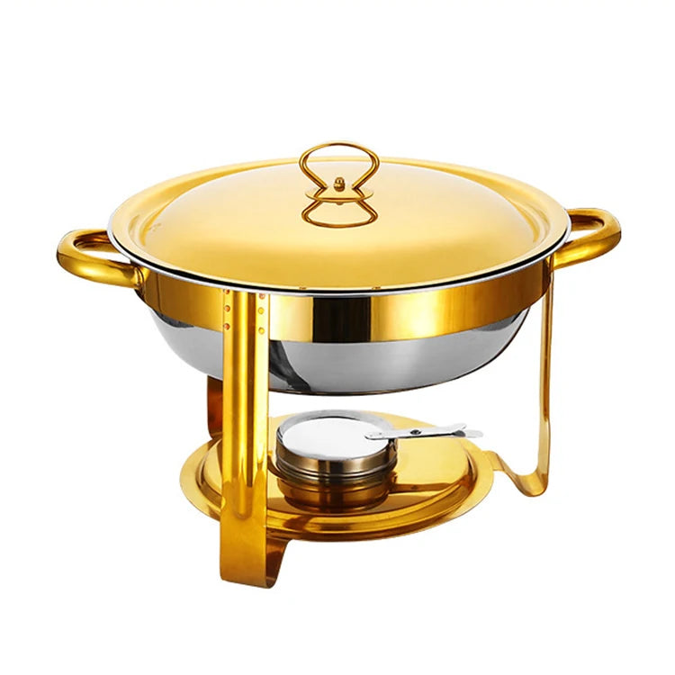Luxury Buffet Server Round Gold Chaffing Dish 4.5L Stainless Steel Gold Chafing Dishes for Catering
