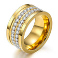 MECYLIFE Channel Setting Diamond Rings Fashion 18k Gold Plated Stainless Steel Band Ring Zircon Engagement Ring