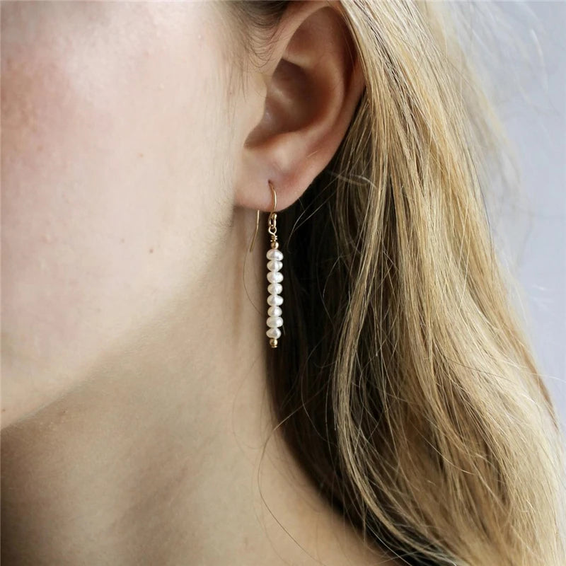 GE074 Handmade Tiny Earrings Minimalism Jewelry 14K Gold Filled Pearl Drop Earrings
