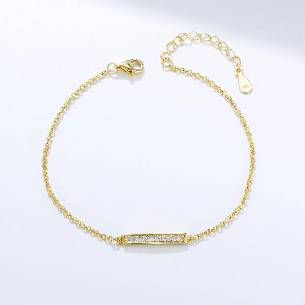 PIESHANG Wholesale Fashion Minimalist 925 Sterling Silver Gold Plated Cubic Zirconia Simple bar Chian Bracelet for Female Girl