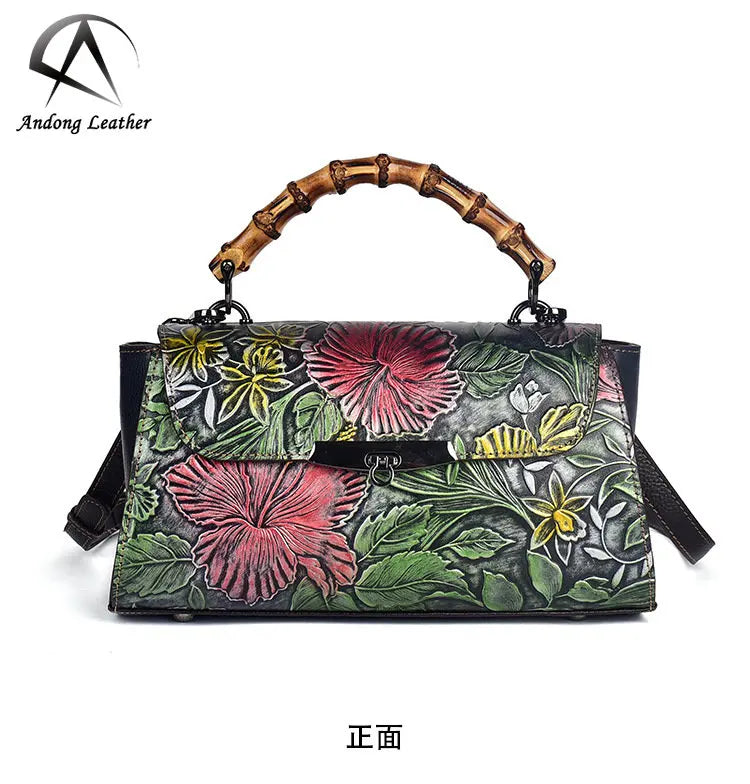 Andong Leather Shoulder Bag for Women Genuine Leather Rivet Bottom Standup Crossbody Bag Big Capacity Top Handle Handbag Vintage