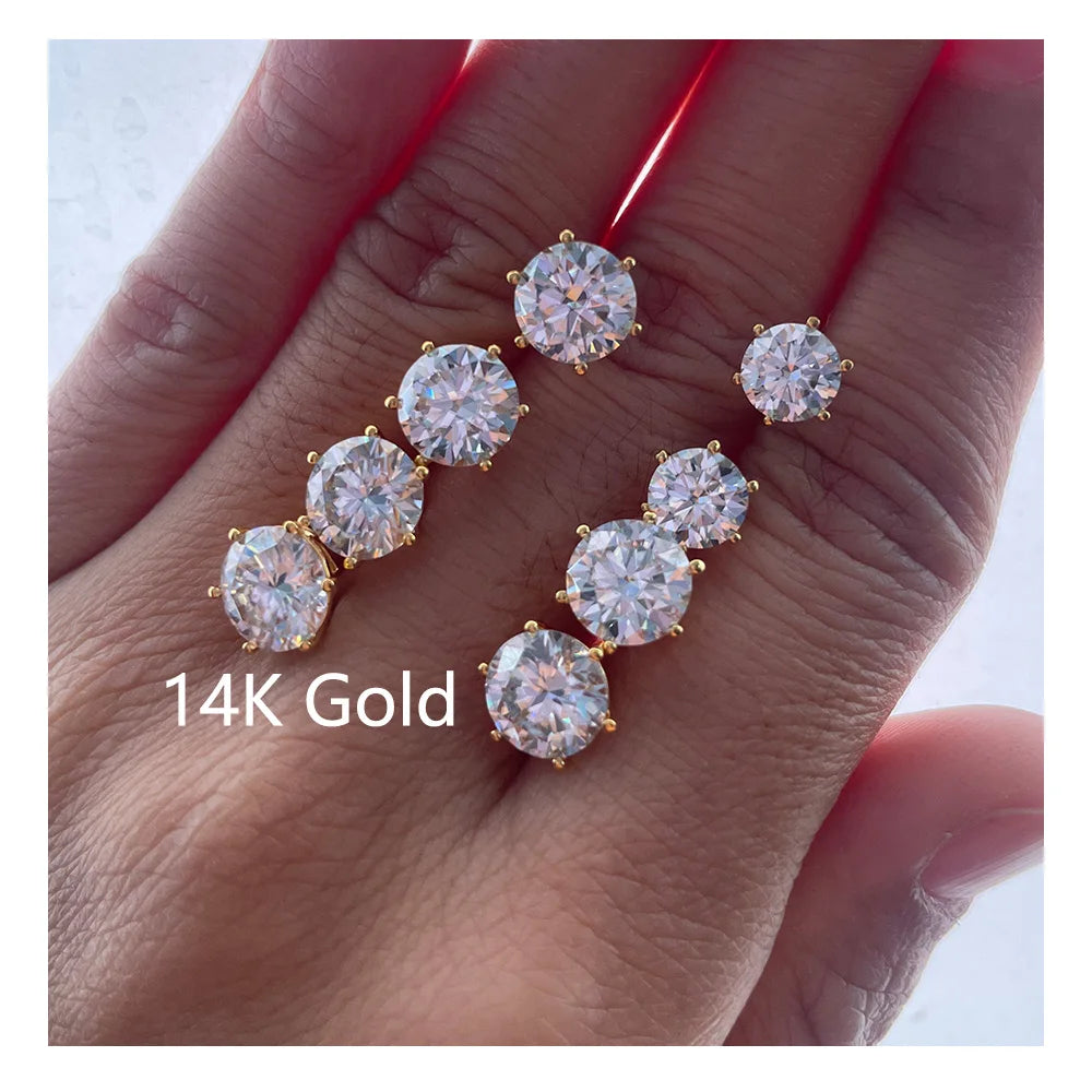 Custom Bijoux Oro Joyas 14K Gold 5D Designer Jewelry Stud Luxury Women Fine Jewelry Moissanite Earrings