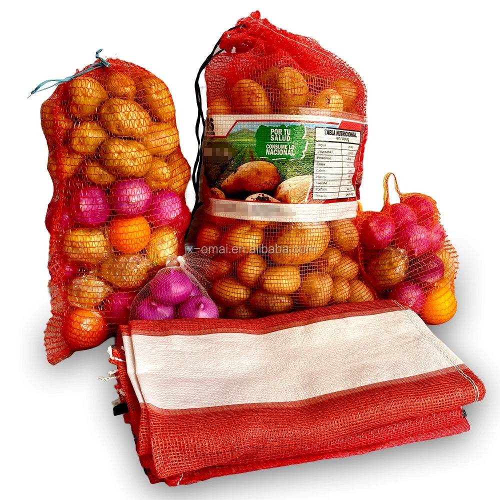 High Quality Omai Brand PP Leno Mesh Bag Drawstring Packaging Onion Net Sack Customizable Color Size Agriculture & Firewood Use