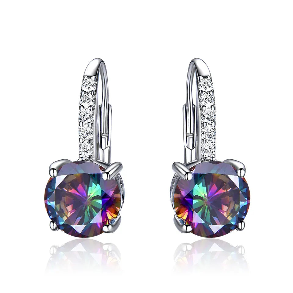 Fashion Colorful Nano Mystic Topaz Clip Earrings Round Shaped 925 Sterling Silver Huggie Earrings