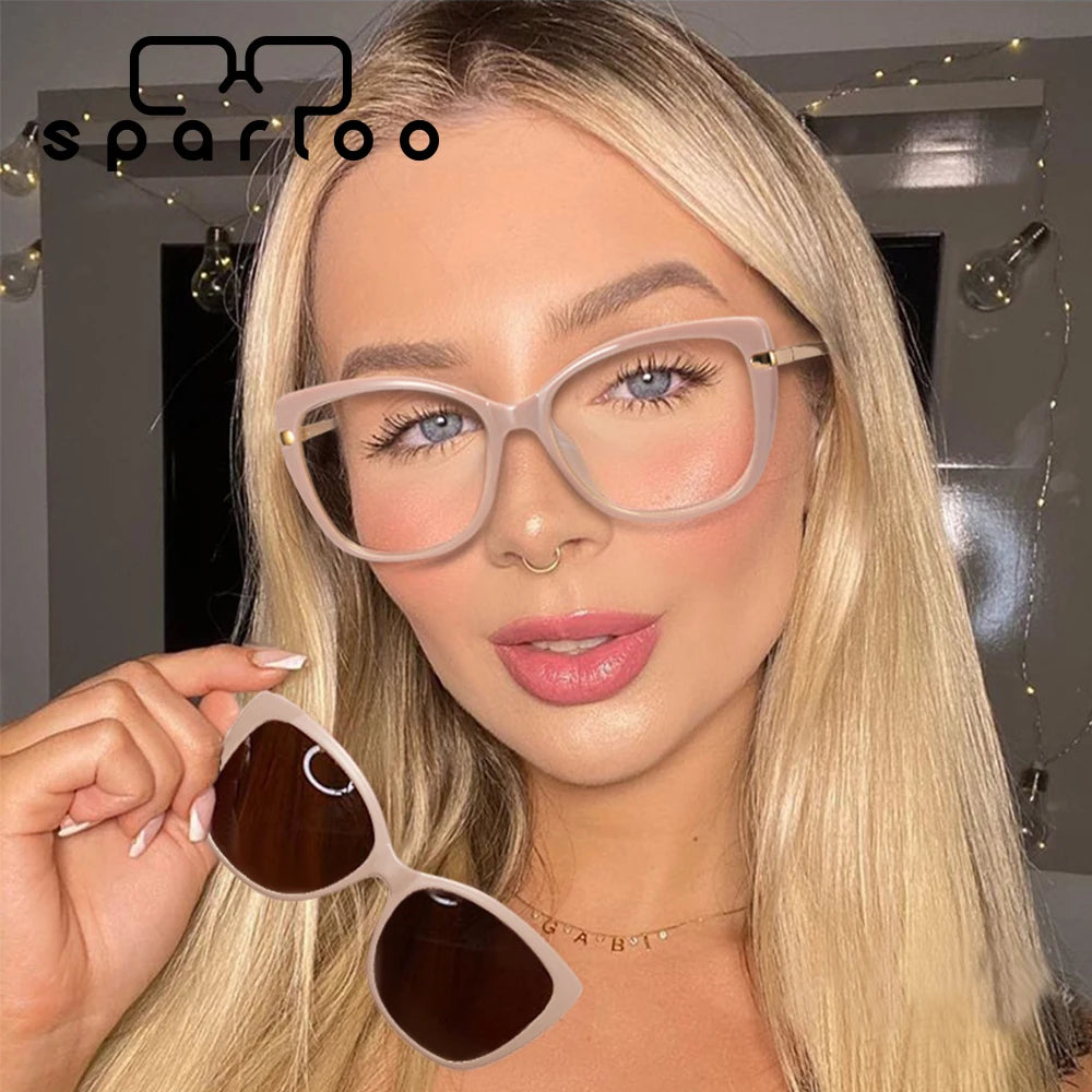 Sparloo 95829 Designer Blue Light Glasses Eyeglasses with Clip on Sunglasses for Women