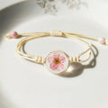 SC Natural Dried Flower Charm Bracelet Bangle Adjustable Handmade Braided Bracelet Glass Ball Beaded Cherry Friendship Bracelets
