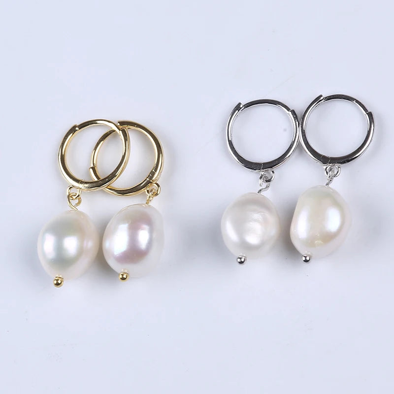 Baroque Pearl Freshwater Pearl 925 Sterling Silver Hook Earrings