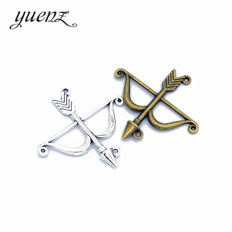 YuenZ Charms Bow and Arrow 47*46mm Antique Silver Plated Pendants Making DIY Handmade Tibetan Silver Jewelry M19