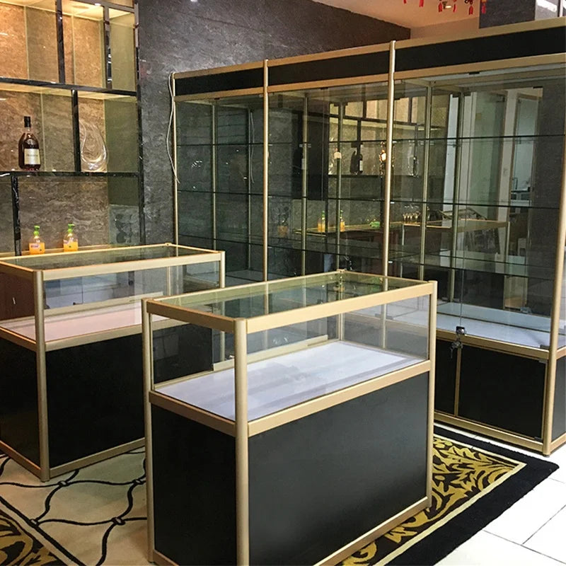 Professional Commercial Jewelry Counter Direct Selling Custom Heavy Duty Aluminum Alloy Glass Showcase Epoxy Powder
