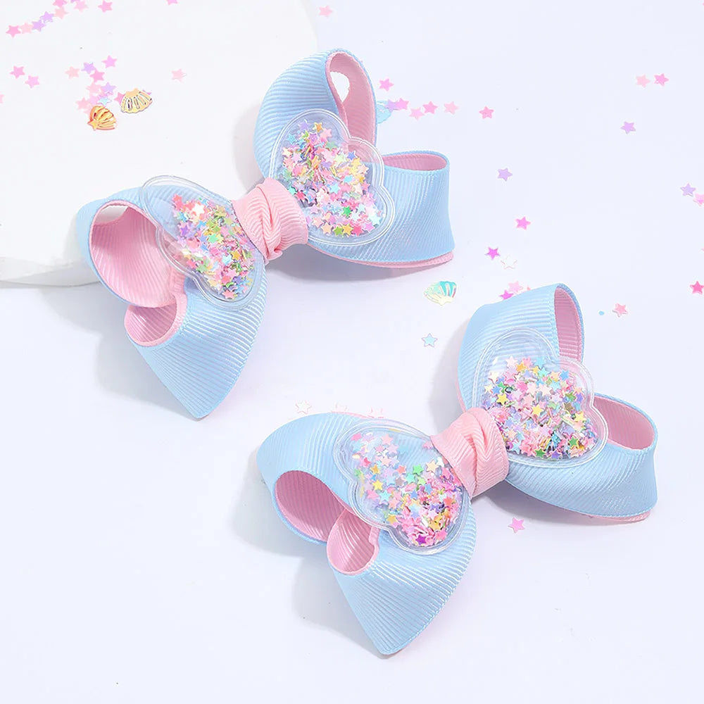 CN 3Inch Grosgrain Ribbon Hair Bow Clip with Jelly Shaker Accessories Hair Clip for Kids Girls