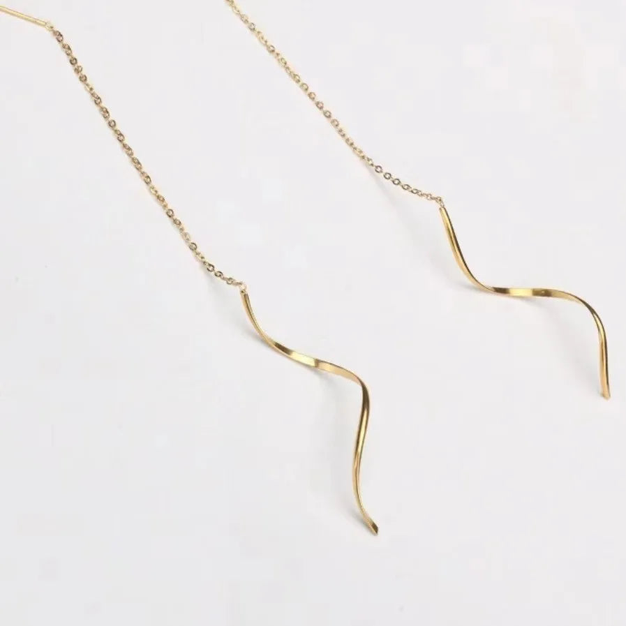 Wholesale Earring in Bulk Stainless Steel Jewelry Long Tassel Chain Line Wave Shaped Stud Earrings for Women