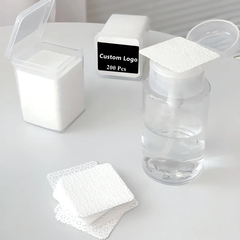 200pcs Plastic Box Packing PP Lint Free Nail Pads Wipes Custom Nail Gel Polish Removal Wipes for Nail