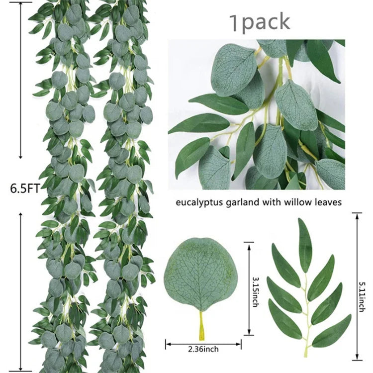 Wholesale 180CM Eucalyptus Willow Garland Greenery Garland String Artificial Eucalyptus With Willow Leaves Vines