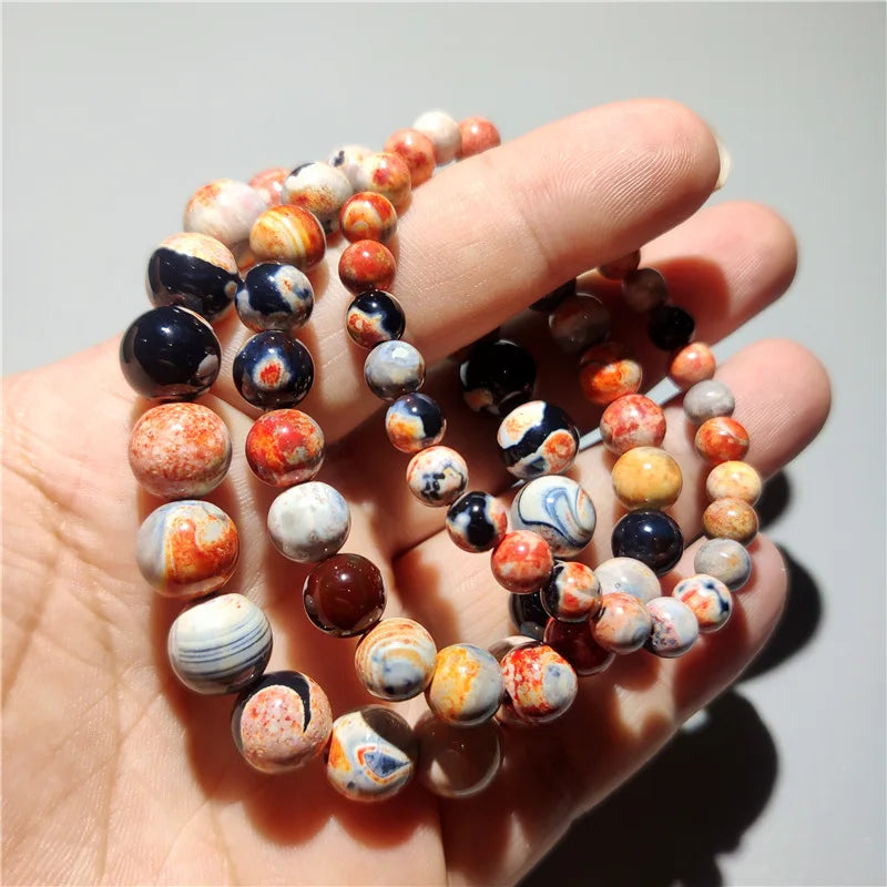 Mens Women 6 8 10MM Gemstone Beads Celestial Body Planet Energy Healing Stone Stretch Bracelet Agate Stone Bracelet