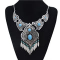 Bohemian Vintage Hollow Out Green Red Beaded Tassel Necklace Earring Set Ethnic Ornament Jewelry Set