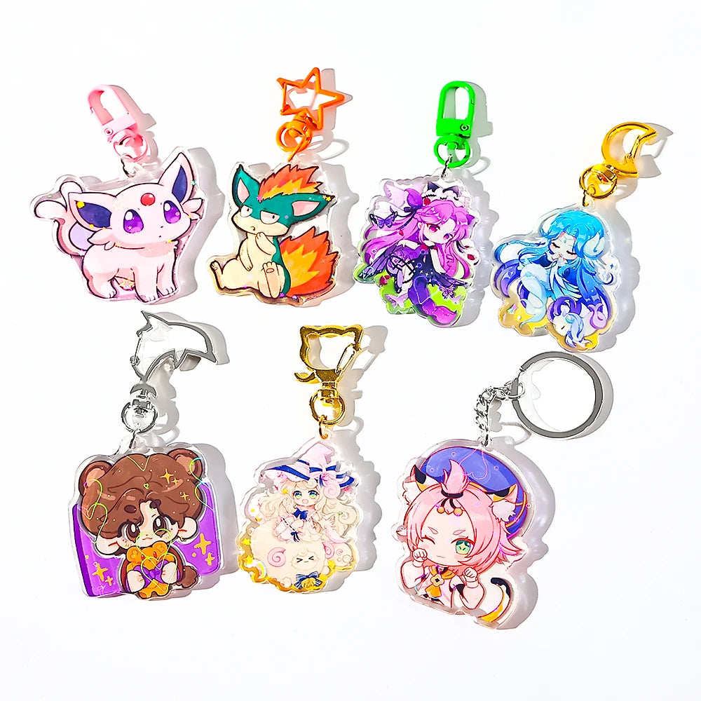 CNAWO Custom Double Side Transparent Epoxy Hologram Keychain UV Printing Acrylic Resin Charms Metal and Plastic Material