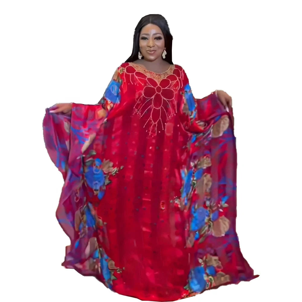 Best Womens Two Piece Sets African Design Dresses Rhinestone Kaftan Dresses Women Chiffon Printing Boubou Africain Women