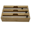 3-in-1 Storage Dispenser for Aluminum Foil & Cling Film & Parchment Paper Bamboo Plastic Wrap Dispenser with Slide Cutter