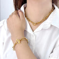 Minimalist PVD Gold Plated Stainless Steel Chain Necklace Texture Link Jewelry Set OT Clasp Rustproof Accessories