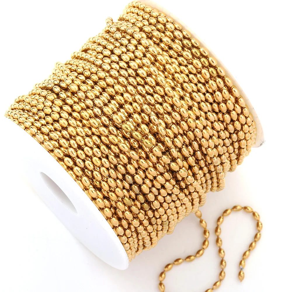 Fashion 18k Gold Vacuum Plated Stainless Steel Rice Beads Fine Chain for DIY Jewelry Necklace Accessories