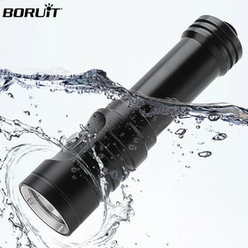 BORUiT Scuba Diving Flashlight IP68 Highest Waterproof Rating Professional Diving Light Powered by 18650/battery With Hand Rope