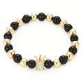 Hematite Beads Crown Energy Personality Stretch Bracelet Gold Obsidian Polished Stone 8mm Natural Black Trendy Natural Gemstone