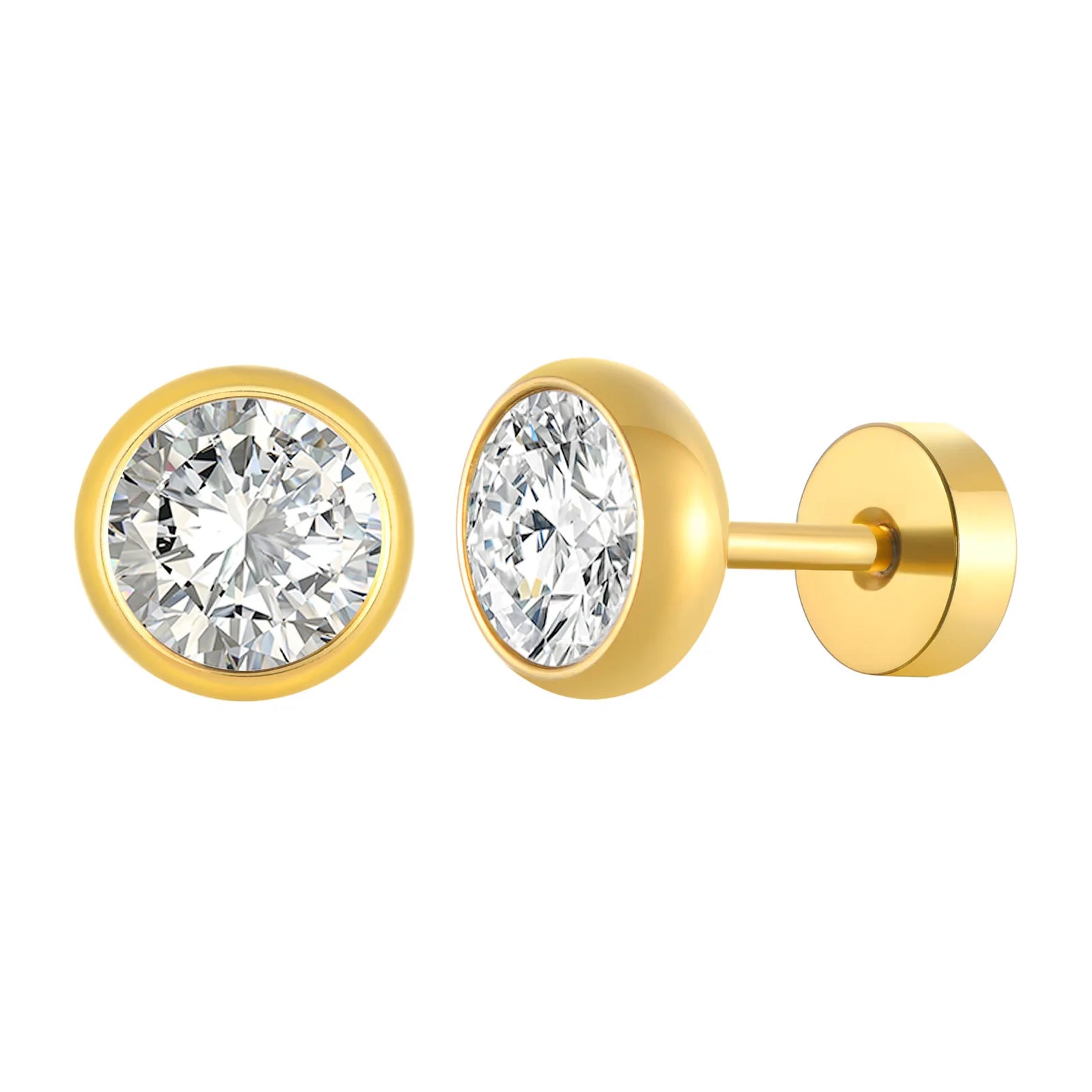 Trendy Earring 18K Gold Plated Single Round Zirconia Simple Stud Earrings Wholesale Stainless Steel Jewelry for Women