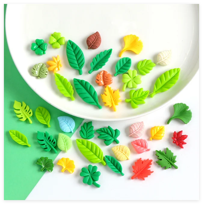 DIY Miniature Items for Crafts Cartoon Mini 3d Resin Accessories Phone Decor Small Realistic Mint Leaf Flatback Cabochon Charms