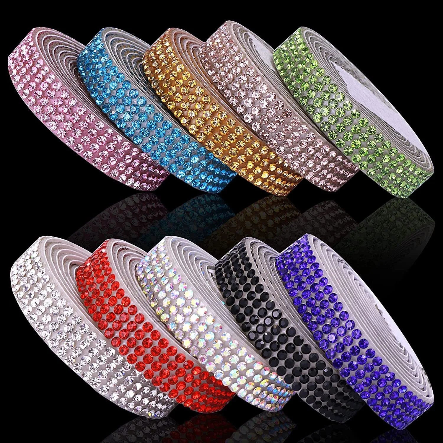 SINRONG  Bling Diamond Patch Self-Adhesive Crystal Diamond Ribbon Decorative Flatback Garments Bags DIY