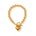 N&S Elegant 3D Fat Peach Heart Round Bead OT Clasp Bracelet 18K Gold Stainless Steel Stylish Trendy Jewelry for Gifts