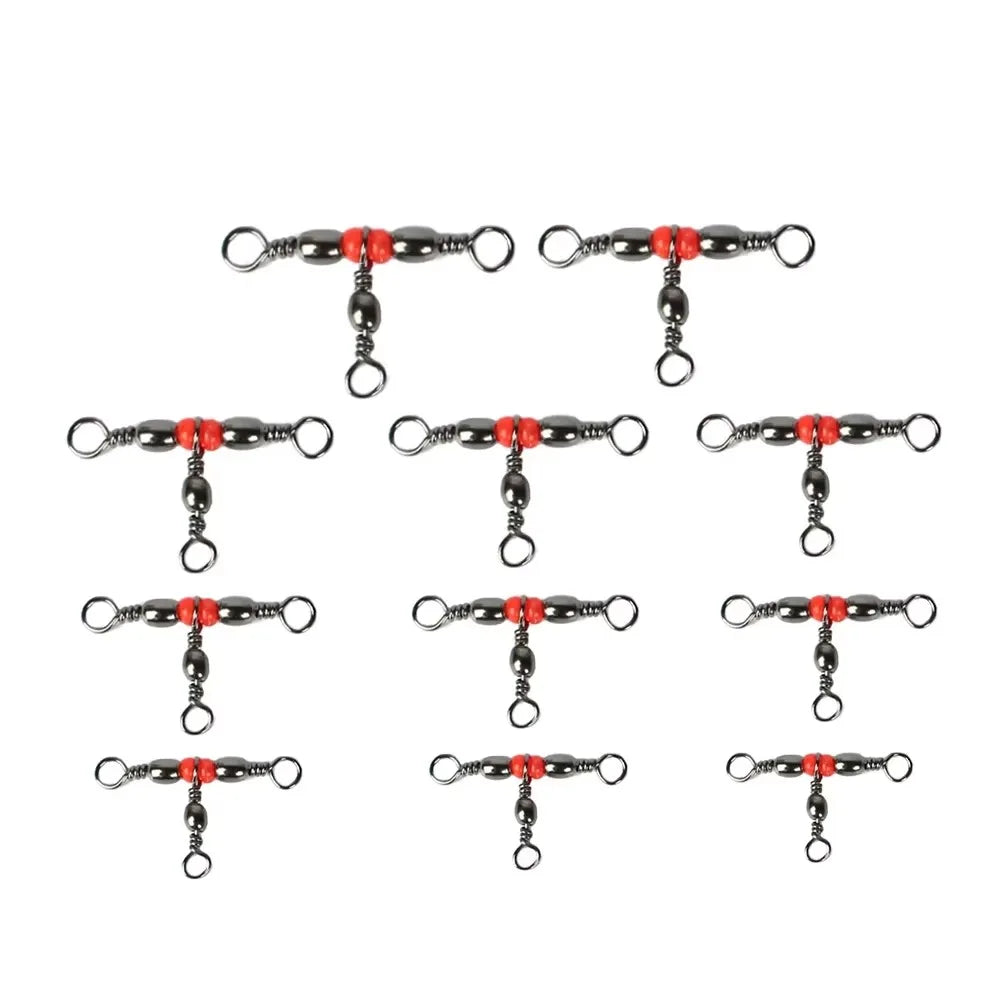 100Pcs/lot 3 Way Barrel Swivel Ring Fishhook Lure Line Connector with Beads Swivel Snap Hook Fishing Accessory