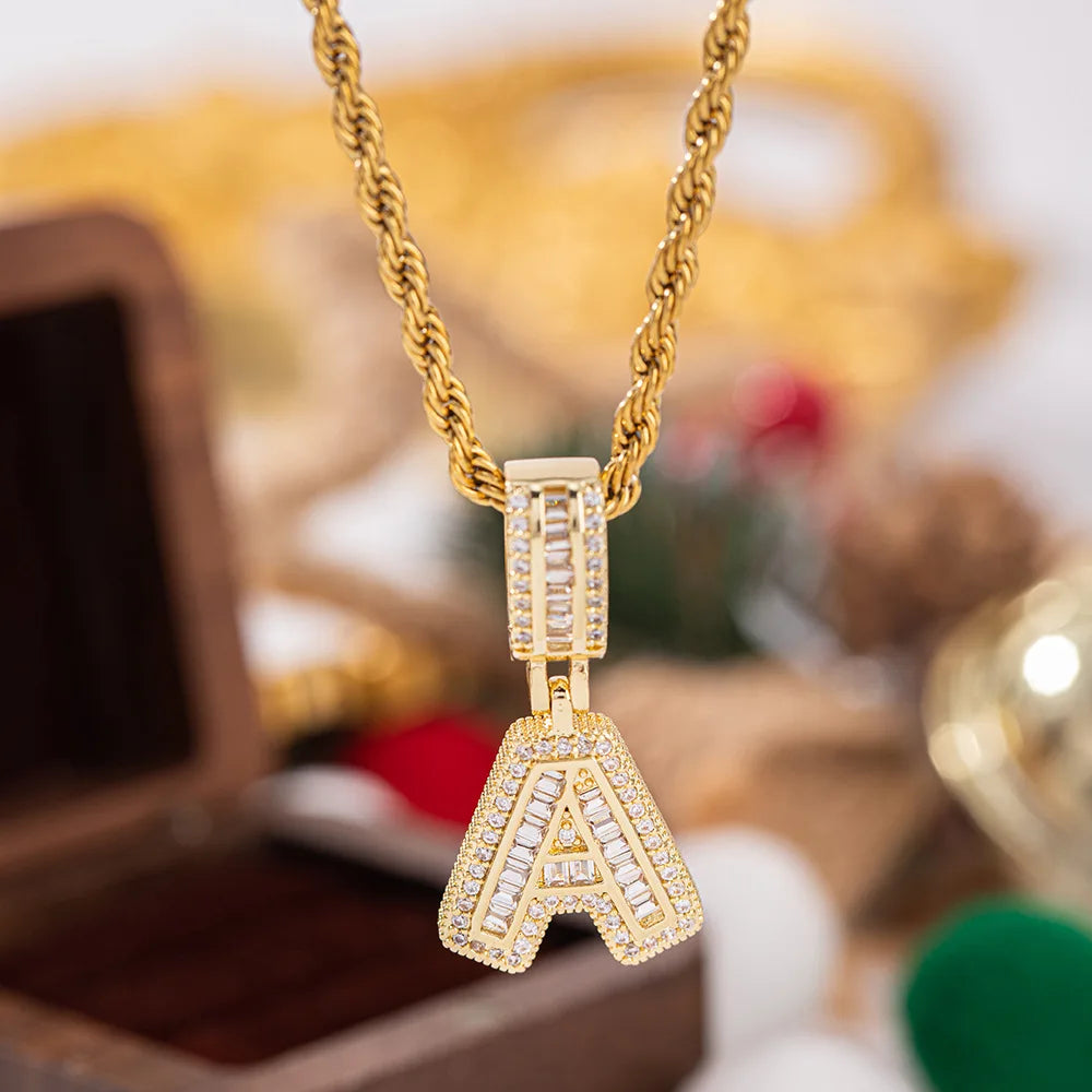 New Hot-Selling Fashionable Light Luxury Zircon Gold Plated 26 Letter Pendant Necklace Women Trendy Hip-Hop Jewelry Wholesale
