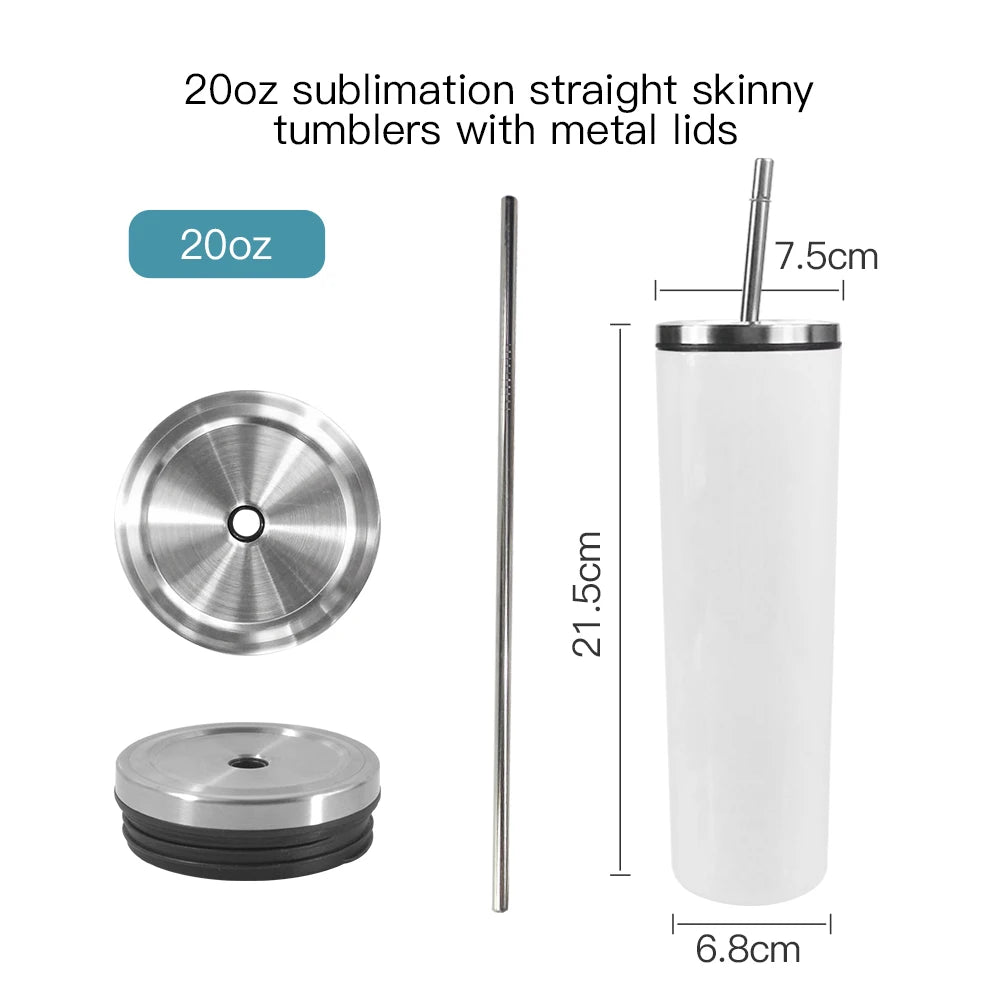 Reusable Tall Tapered Cup 10oz 20oz 30oz Stainless Steel Metal Lid Tumbler Blank Skinny Tumbler with Screw Metal Lid and Straw