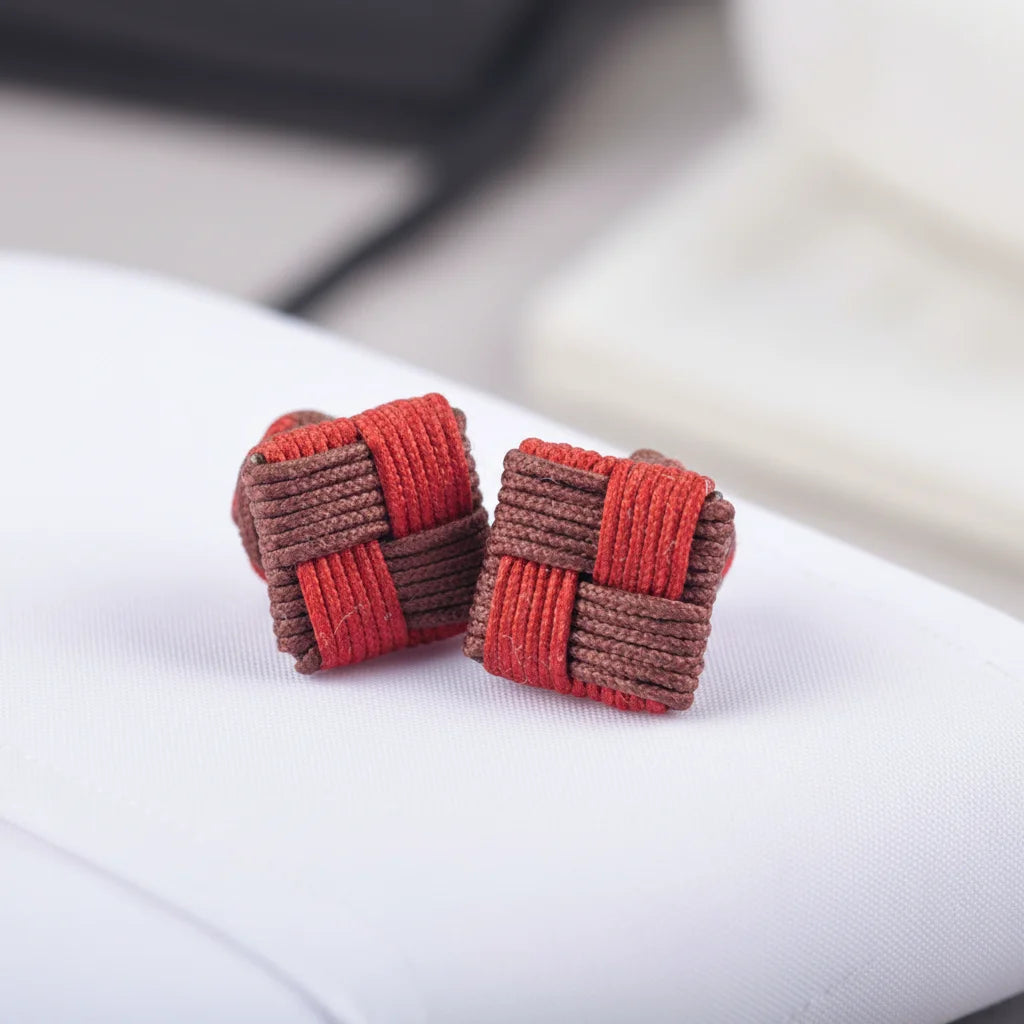 Two-Toned Silk Square Knot Button Cufflinks for Men for Suits Shirts Weddings Anniversaries Engagements Parties Gift