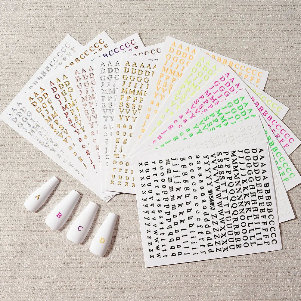 New Roman 26 English Alphabet Number 3D Self-adhesive Nail Art Decal Sticker Word Small Letter Nail Tattoos Decal Stickers